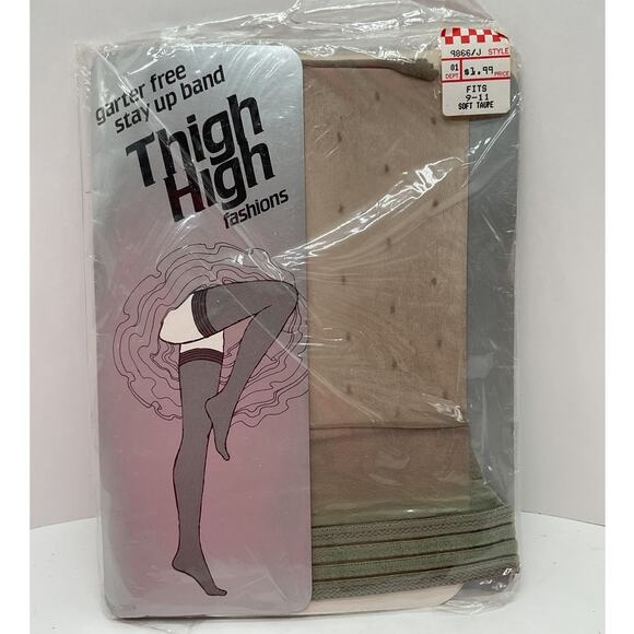 Vintage Thigh High Stockings Beige New in Package SEALED - Picture 1 of 6